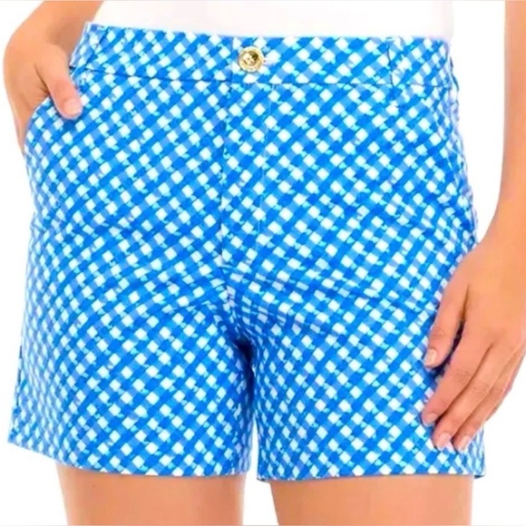 Lilly Pulitzer Boca Blue & White Checkered Gretchen Shorts Sz. 14 - Picture 2 of 12